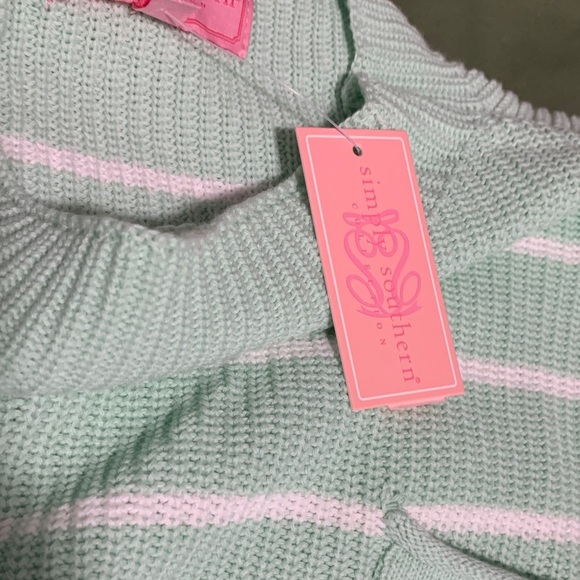 Simply Southern Green and White Striped Turtleneck Sweater Capsleeve - Picture 5 of 9
